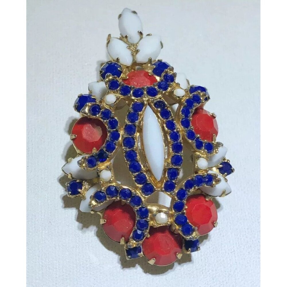 Kjl Kenneth Jay Lane Vintage Red White Blue Rhine… - image 1